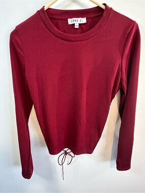 love J Burgundy Ribbed Long-Sleeve Top with Drawstring Hem